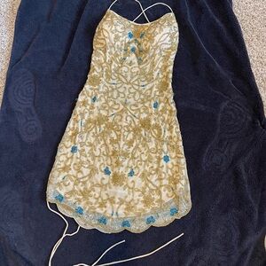 Amarra Gold and Blue beaded Dress